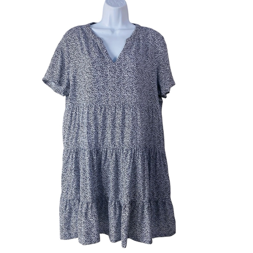 Beach Lunch Lounge Coley Print Tiered Shift Dress In Navy Scroll Size L - Picture 2 of 7